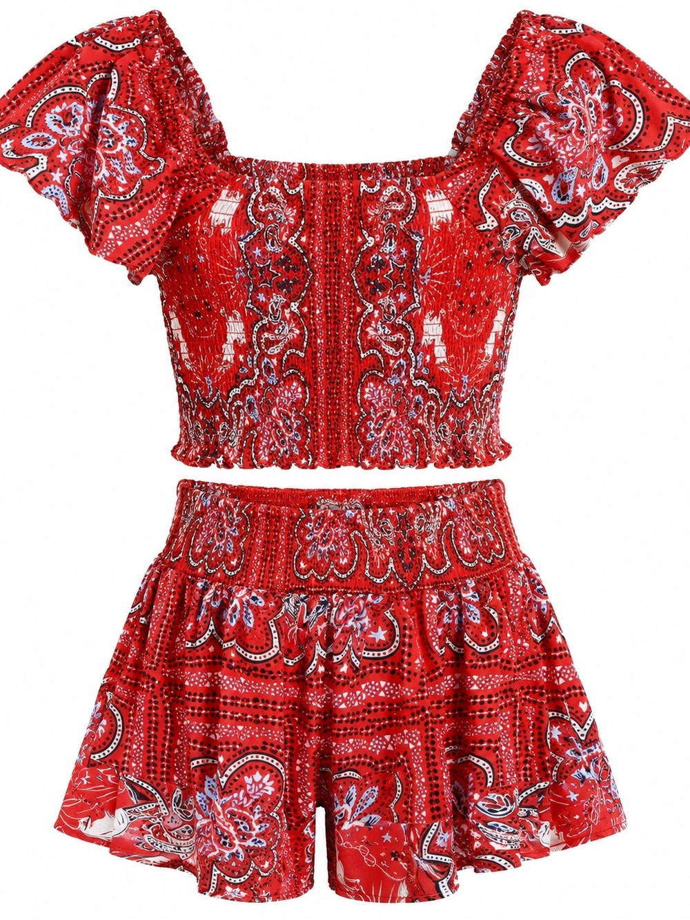 Girl’s Size 8/10 2-piece Red  Paisley Boho Top & Skirt vacation beach outfit